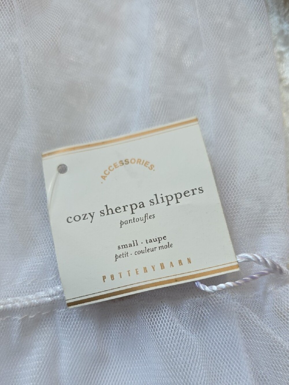 NWT Pottery Barn Cozy Sherpa Slippers - Cream and Taupe - Picture 2 of 7